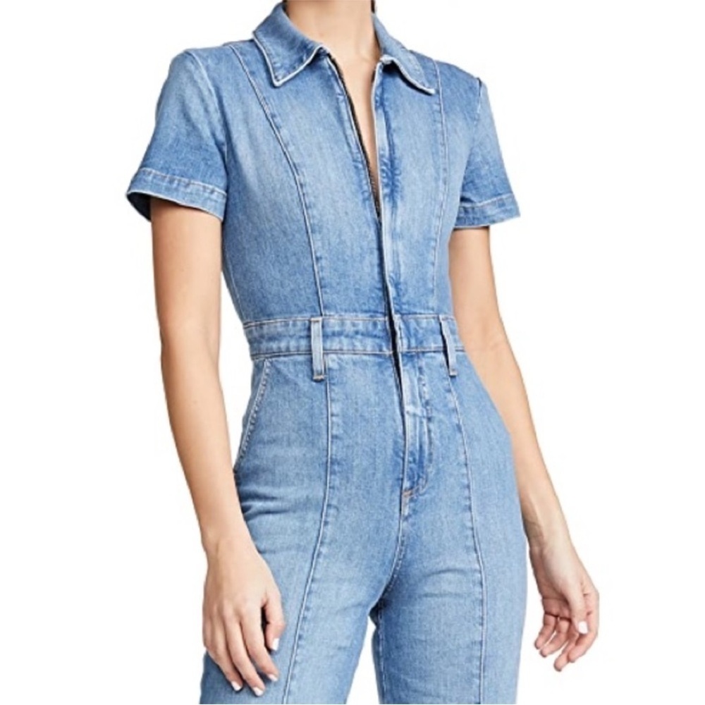 NWT Alive + Olivia Jumpsuit Gorgeous Wide Leg Zip Up Denim in Love Me Blue - Picture 2 of 16